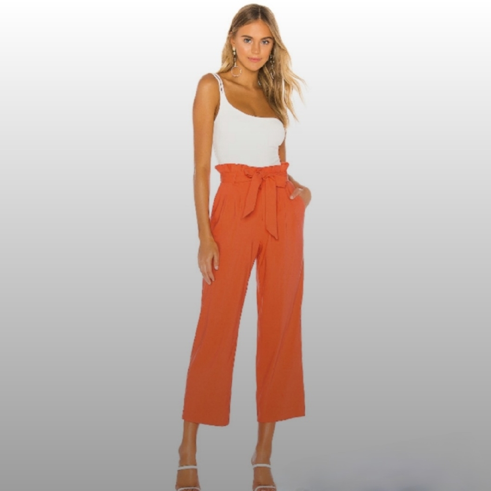 Women's Orange Paperbag Waist Pants
